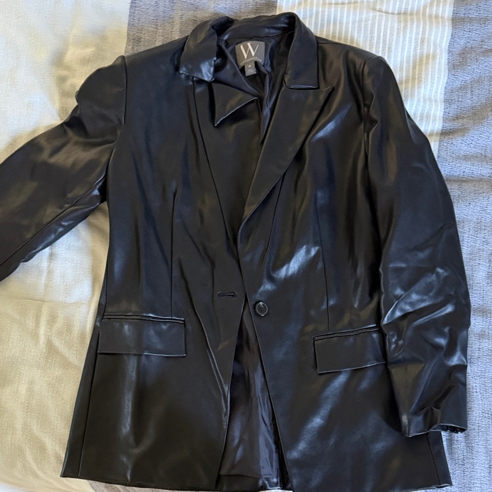 Worthington Black Faux Leather Blazer size M